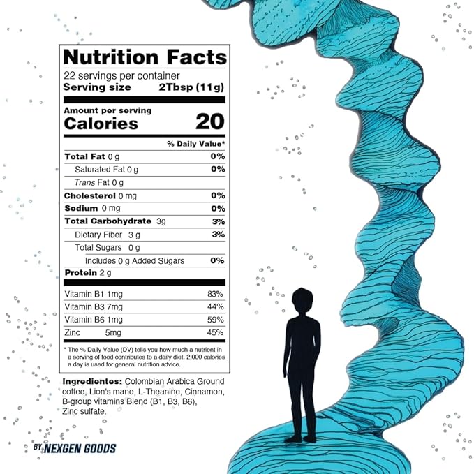 NexGen Goods Focus Coffee :Brain Boosting Nootropic Organic Mushroom Coffee with Lion’s Mane &amp Adaptogens – Premium Colombian Ground Coffee for Mental Clarity &amp All Day Energy Boost | 22 Servi