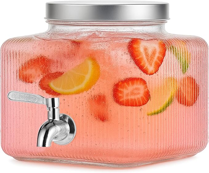 Drink Dispenser for Fridge Drink Dispensers for Parties1 Gallon Glass Beverage Dispenser with 100% Leakproof Stainless Steel Spigot Ideal for Water Lemonade Juice Iced Tea