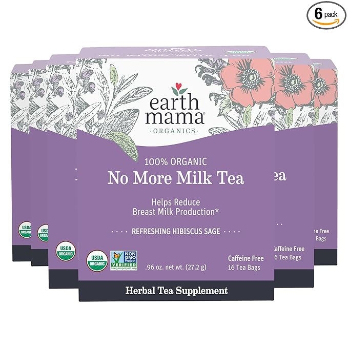 Earth Mama Organic No More Milk Tea | Reduce Breast Milk Production Stop Breastfeeding &amp Wean Lactation Postpartum Essentials for New Moms | 96 Teabags | Caffeine Free &amp Non-GMO