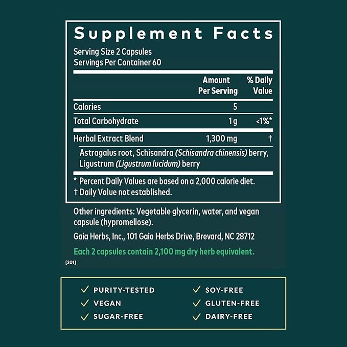 Gaia Herbs Astragalus Supreme - Immune &amp Antioxidant Support* - Herbal Supplement with Astragalus Root Schisandra Berry &amp Ligustrum - 120 Vegan Liquid Phyto-Caps (60 Servings)