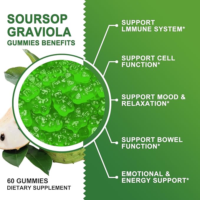 (2 Pack) Soursop Graviola Gummies - 2200mg Extra Strength Soursop Leaves Extract w/Sea Moss Extract 200mg Zinc &amp Vitamin C - Supports Immunity Liver &amp Digestive Gluten Free Vegan 120 Gumm