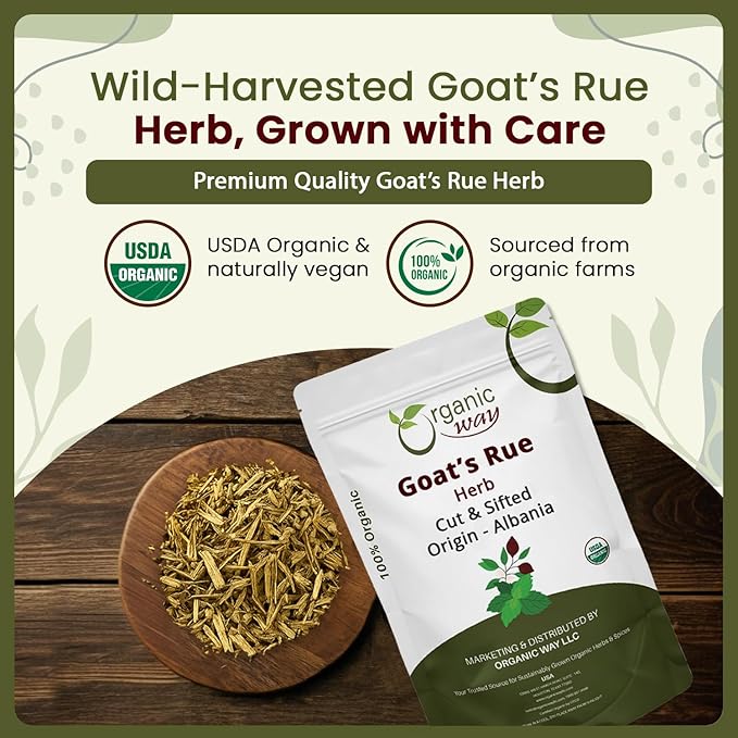 Organic Way Goat’s Rue Herb Cut &amp Sifted - Herbal Tea | European Wild-Harvest | Kosher &amp USDA Certified | Vegan Non-GMO &amp Gluten Free | 100% Raw from Albania 16 Oz (Pack of 1)