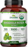Zazzee USDA Organic Rhodiola 10:1 Extract 120 Capsules 4 Month Supply Rhodiola Rosea Energy Stress &amp Mental Focus Support Concentrated 10X Extract All-Natural Non-GMO Made in the USA