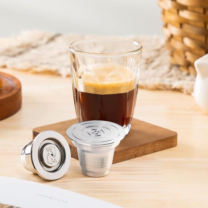 2 Pcs Reusable Stainless Steel Coffee Capsules Compatible with L'OR Barista LM8012 / 60 Refillable Coffee Pods Metal L'or Espresso Pods(Big &amp Small)