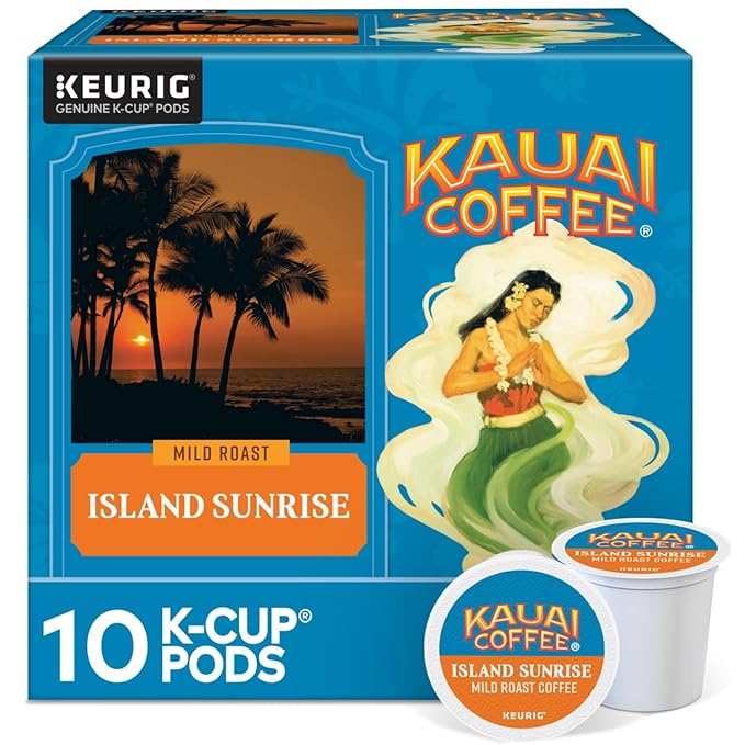 Kauai Coffee K-Cup Pods (Coconut Caramel Crunch Garden Isle Medium Roast &amp Island Sunrise Mild Roast) Variety Pack