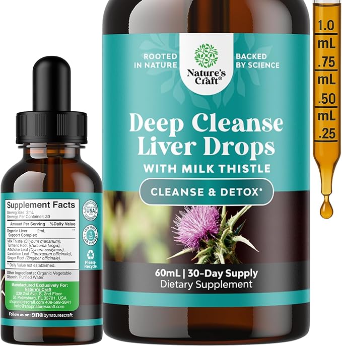Deep Liver Cleanse Detox &amp Repair with Milk Thistle Liquid Drops - Liver Detox Liquid Artichoke Extract with Dandelion Leaf Ginger &amp Turmeric Curcumin for Immunity &amp Daily Cleanse - 2Fl