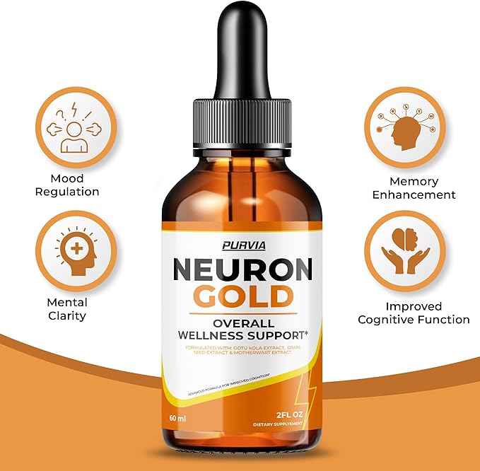 (2 Pack) Neuron Gold Drops NeuronGold Liquid Supplement Neuropathy Nutritional Support For Health Relief Nerve Pain Vitamins Stimulator Regeneration for Memory Focus Concentration Clarity (4 oz)