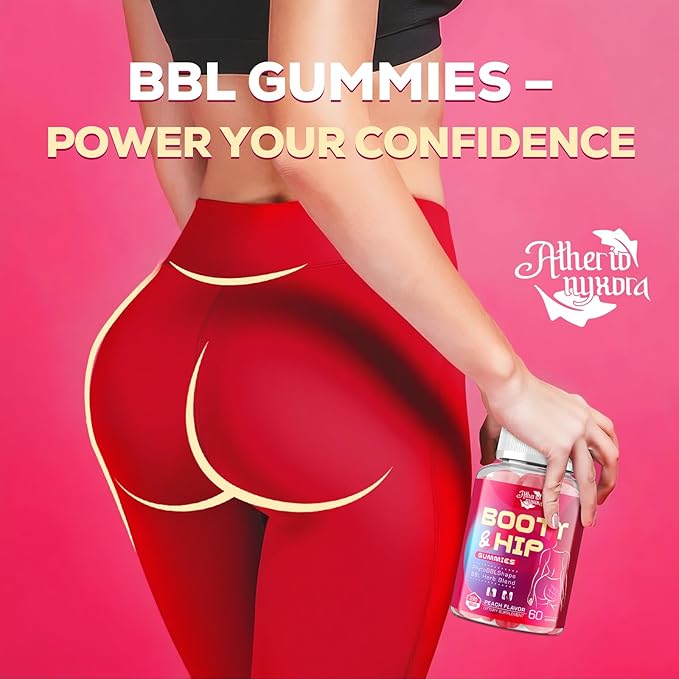 Booty Gummies for Women - BBL Gummies with Bovine Collagen Peptides - Herbal Blend with Aguaje Fenugreek Kwao Krua Wild Yam Blessed Thistle Vitamin C &amp Zinc - Delicious Peach Flavor