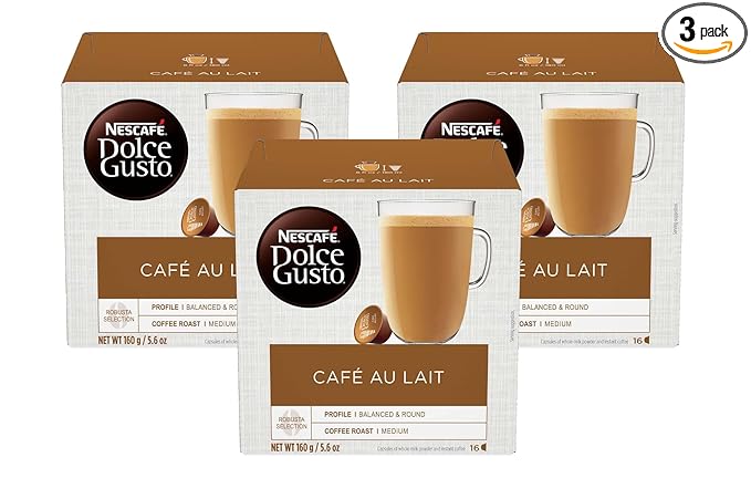 Dolce Gusto Nescafe Coffee Pods Cafe Au Lait 16 Count Pack of 3