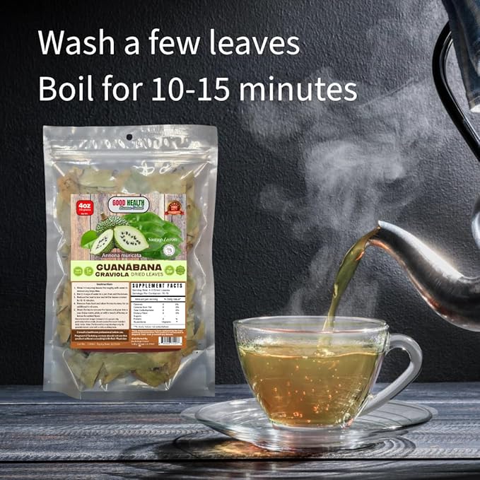 Hojas Secas de Guanábana Graviola – Té Herbal de Guanábana 100% Natural Sin Cafeína Rico en Antioxidante (Soursop Dried Leaves Herbal Tea Caffeine-Free Antioxidant-Rich 4 oz (113g) - 3 Pack