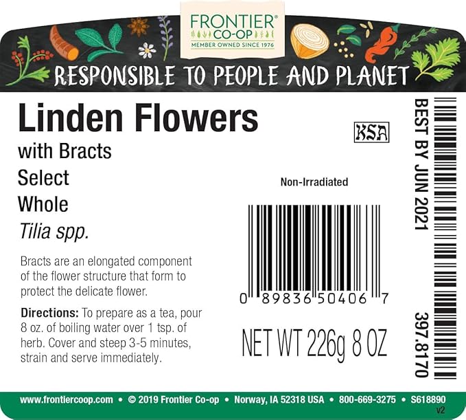 Frontier Co-op Dried Whole Linden Flowers With Bracts 8 oz Bulk Bag - For Herbal Tea Blends and DIY Lotions and Skincare