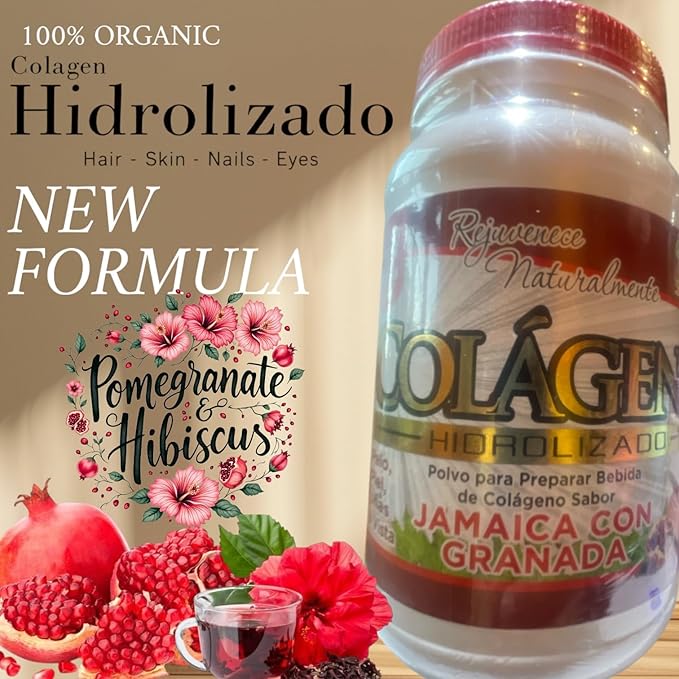 Cosmo Natural Hydrolyzed Collagen Powder Enhancer Hibiscus &amp Pomegranate Flavor 2.2lbs with Vitamins A B1 B2 B3 B6 C Natural Drink Mix ShakesSmoothies Jamaica con Granada