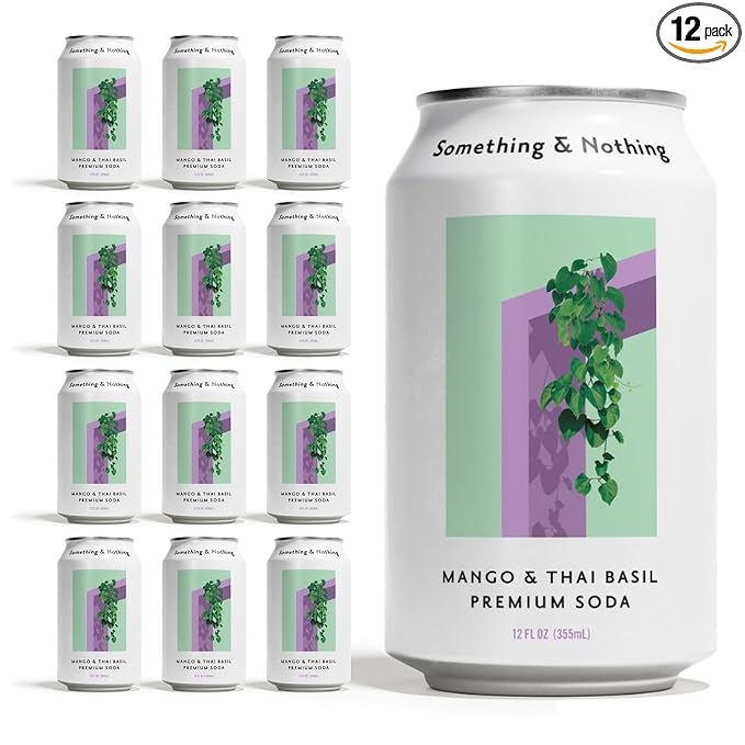 Something &amp Nothing Mango &amp Thai Basil Flavored Sparkling Water | Lightly Carbonated &amp Full of Flavor with Added Grape &amp Lemon Juice | Vegan &amp Low Calorie Premium Soda | 12 Fl Oz C