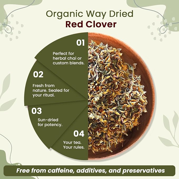 Organic Way Red Clover Flower Cut &amp Sifted (Trifolium Pratense) Herbal Tea | European Wild-Harvest | Organic &amp Kosher Certified | USDA Certified | Origin - Albania (1/2LBS | 8Oz)