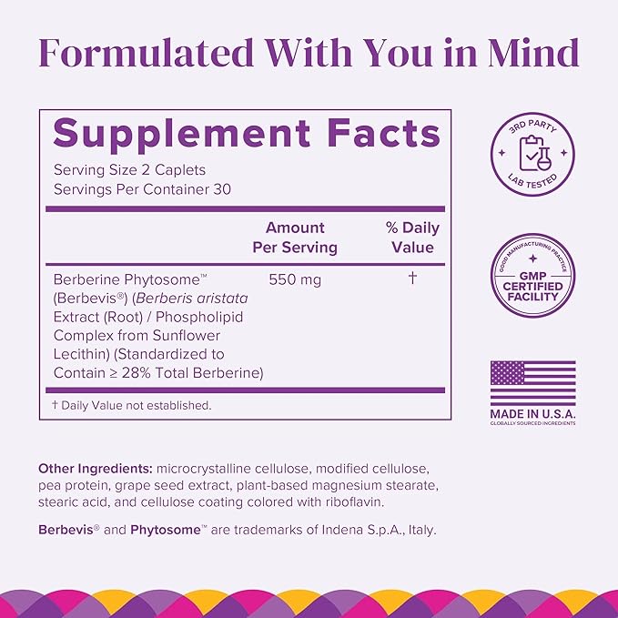 BariMelts Berberine Phytosome 550mg – Clinically Studied Berbevis for 4X Better Absorption vs Regular Berberine – Supports Metabolism &amp Blood Sugar – 60 Smooth-Coated Caplets