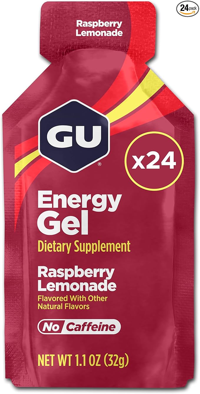 GU Energy Original Sports Nutrition Energy Gel Vegan Gluten-Free Kosher and Dairy-Free On-the-Go Energy for Any Workout 24-Count Raspberry Lemonade