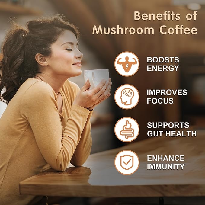 Mushroom Coffee 6 Adaptogenic Mushrooms with Lion's Mane Cordyceps Turkey Tail &amp More Instant Mushroom Coffee for Focus Energy Immune &amp Digestion Support