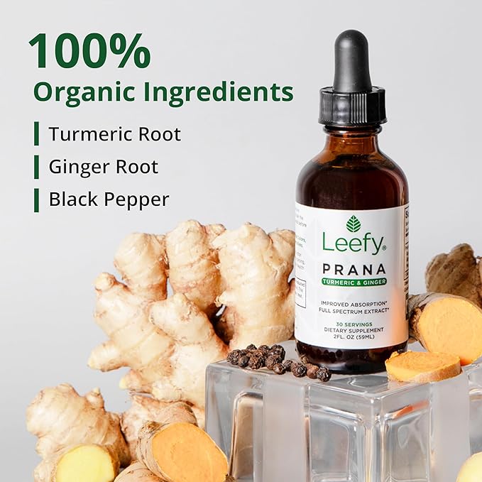Leefy Organics PRANA - The Original Organic Liquid Turmeric Curcumin and Ginger Extract with Black Pepper