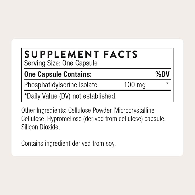 THORNE - Phosphatidylserine - Supports Healthy Brain Function Memory &amp Focus - Helps Regulate Cortisol During Stress* - Third-Party Certified - Gluten-Free Dairy-Free - 60 Capsules