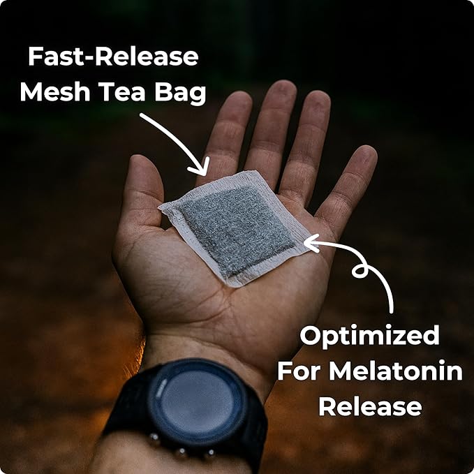 Rest &amp  Recover Sleep Tea by Long Run Co. – Caffeine‑Free Herbal Tea with Melatonin (25 Tea Bags) – All Natural Better Sleep &amp Recovery Wake Up Refreshed [6mg Melatonin Peach Cobbler]