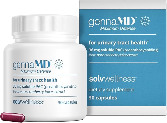 Solv Wellness GennaMD - Maximum UTI Defense - 36 mg Soluble PAC from 100% Cranberry Juice Extract - Highest PAC Concentration in a Small Easy-to-Swallow Capsule - 30 Capsules