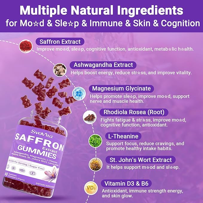 Saffron Supplements Gummies with Saffron Extract Sugar Free 60 Count