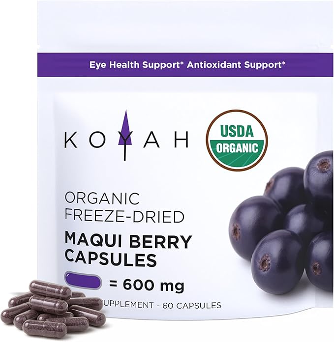 KOYAH - Organic Maqui Berry Capsules - Freeze-Dried Whole-Berry 600 mg Vegan Gluten-Free Non-GMO. Eye Health Support. Antioxidant Support. 60 Capsules
