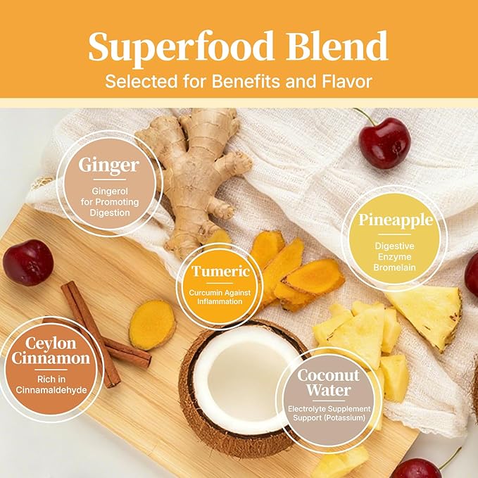 Juicing Ginger Shots Pineapple Ginger Turmeric Drink with Vitamin C Zinc &amp lron Superfood Juice Powder for Immunity &amp Digestion Support 30 Servings (Pineapple and Ginger)