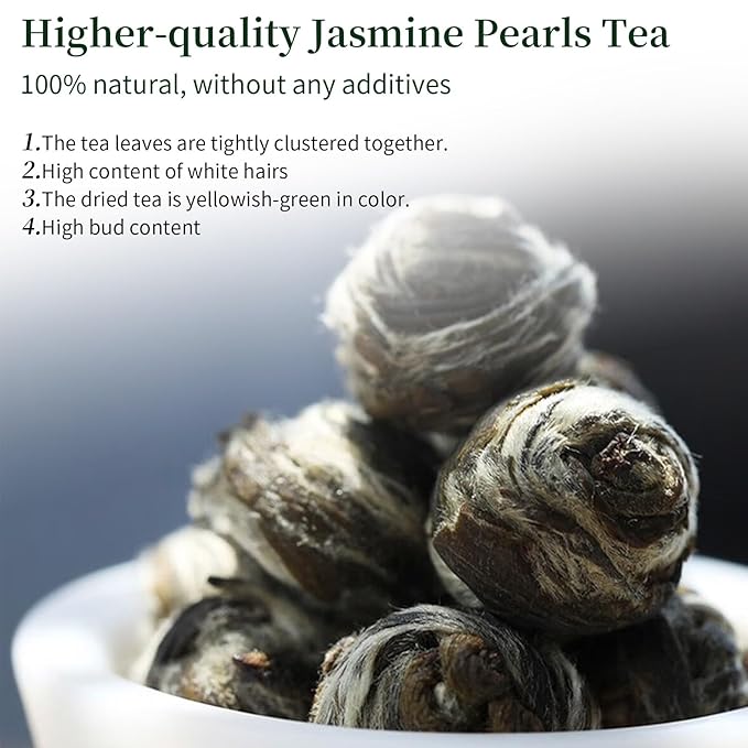 XIXICHA Jasmine Pearls Tea Jasmine Green Loose Leaf Dragon Balls Grade AAA 5.3oz/150g Long-lasting Natural Aroma Chinese Tea （120 cups）茉莉花茶 特级茉莉龙珠 绿茶 花茶