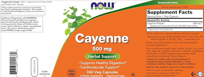 Now Cayenne (Capsicum annuum) 500 mg 360 Veg Capsules (Pack of 2)