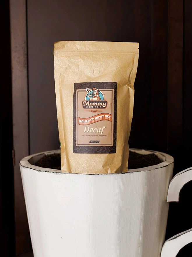 Mommy Needs A Fix Decaf Ground Coffee | 100% All Natural Arabica Beans | Medium Roast | Chemical Free Swiss Water Process | Pregnancy &amp Breastfeeding Friendly | Roasted in the USA | 1 lb