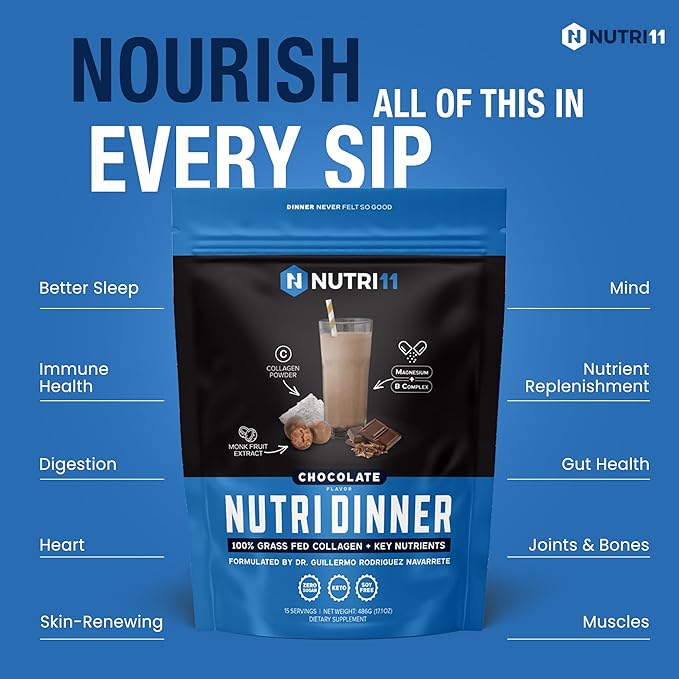 NutriDinner Collagen Protein Powder Bundle – Chocolate &amp Vanilla | Grass-Fed Collagen with Magnesium &amp B-Vitamins | Sleep &amp Recovery Support | Hydrolyzed Collagen Peptides for Joint Skin