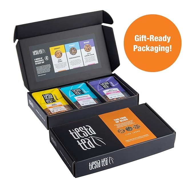 Tiesta Tea - Loose Leaf Herbal Tea Gift Box Medium to Non-Caffeinated Assorted Blends 3 Pouches for Hot &amp Iced Brews Variety Pack Maui Mango Nutty Almond Cream and Pomegranatopia
