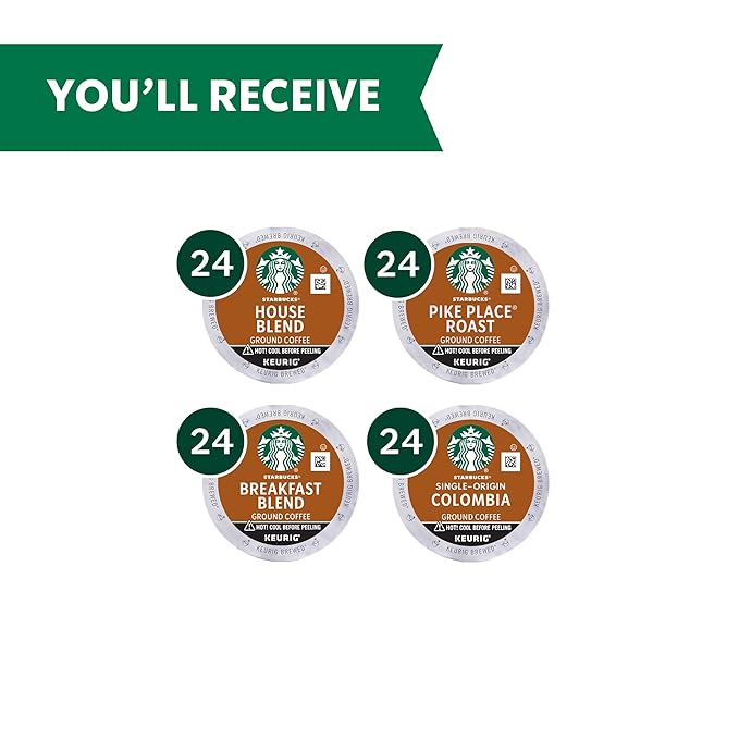Starbucks K-Cup Coffee Pods Medium Roast Coffee Variety Pack for Keurig Brewers 100% Arabica 1 Box (96 Pods)