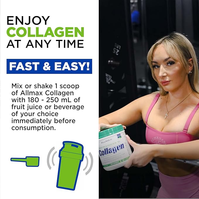 ALLMAX Collagen Powder Grass Fed &amp Pasture Raised – with Biotin (10000 mcg) &amp Vitamin C (90 mg) (440 Grams Chocolate)