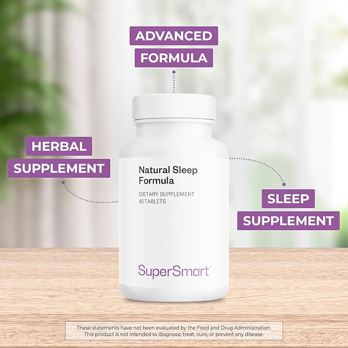 Supersmart - Natural Sleep Formula (Advanced Formula) - with L-Tryptophan Valerian Root Hop Eschscholzia Californica - Herbal Supplement | Non-GMO &amp Gluten Free - 45 Tablets