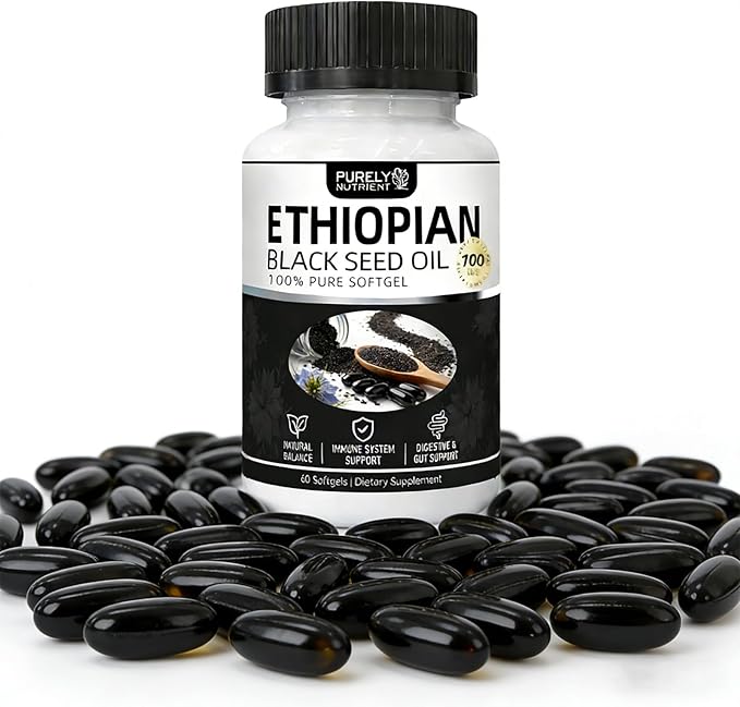 Purely Nutrient Ethiopian Black Seed Oil Ethiopian Black Seed Oil Softgels |4.64% Thymoquinone | Non-GMO Gluten-Free60 Capsules-2PCS