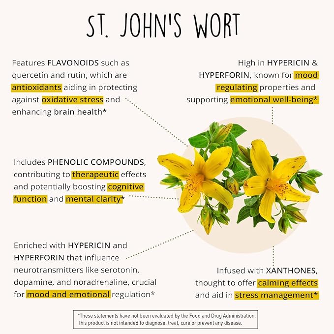 Joy-Filled Mood Support Supplement - 7 Herb Complex + St. Johns Wort (180 Ct) | Rhodiola Rosea Eleuthero Ashwagandha | Stress Relief – Helps Calm The Mind &amp Body | 100% Plant-Based Happy Pills