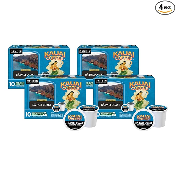 Kauai Coffee Na Pali Dark Roast - Compatible with Keurig K-Cup Brewers 10 CT (Pack of 4)