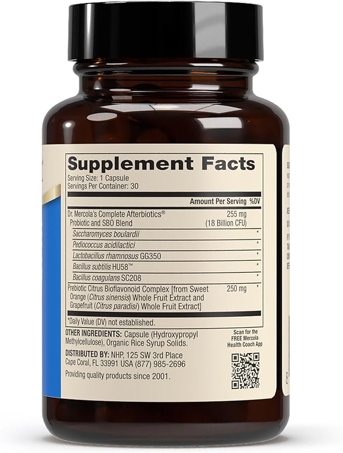 Dr. Mercola Complete Afterbiotics - 18 Billion CFU - Supports Digestive &amp Immune Health - SBOs - with Saccharomyces boulardii - Non-GMO &amp Gluten-Free - 30 Capsules (30 Servings)