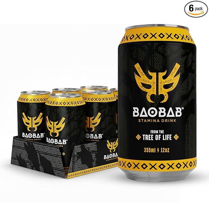 Baobab Stamina Drink – Natural Energy with Baobab Yerba Mate &amp Hibiscus | Clean Focus Great Taste &amp No Crash | Plant-Based Superfruit Functional Beverage Perfect Pre Workout Drink (6x12oz Ca