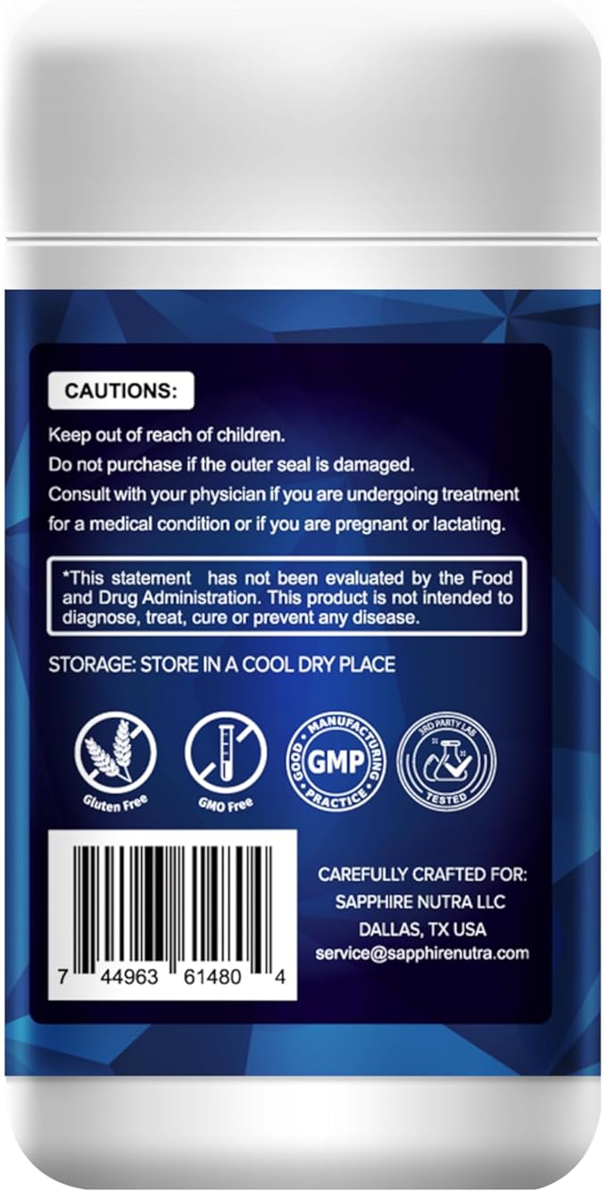 Sapphire Ergothioneine Collagen Supplement – L-Ergothioneine + Collagen Peptides + Hyaluronic Acid + Vitamin C &amp E – Advanced Anti-Aging Formula for Skin Joints &amp Cellular Health – 60 Capsule