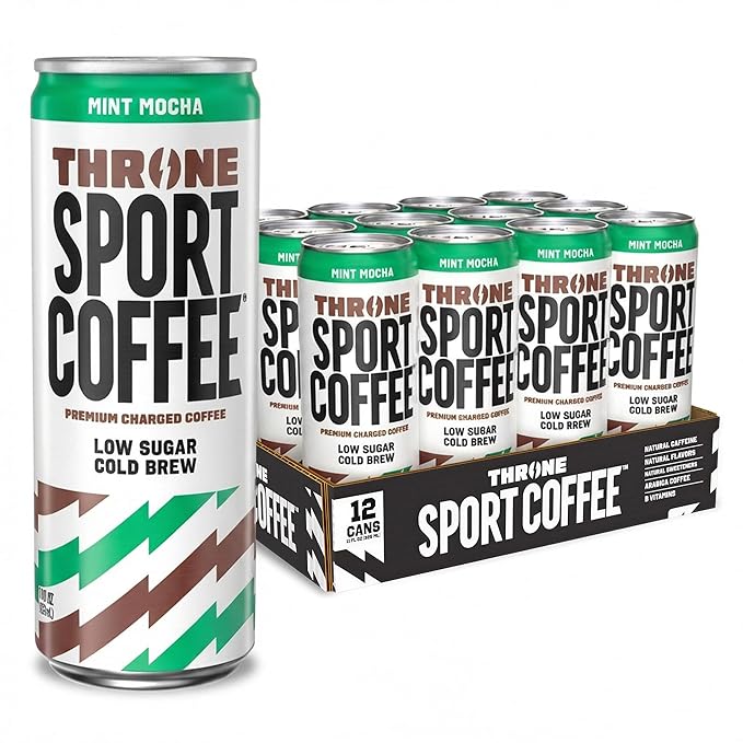 Throne Sport Coffee Cold Brew – Low Sugar. 150mg Natural Caffeine and B Vitamins – Dairy-Free Low Calorie –Premium Arabica NSF Certified Active Lifestyles – Mint Mocha 12 Pack