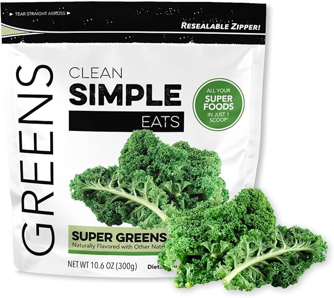 Clean Simple Eats Super Greens Powder Naturally Flavored Greens Powder with Chlorella Spirulina Superfoods &amp Prebiotic Fiber No Artificial Ingredients Gluten Free Classic Greens Flavor 30 S