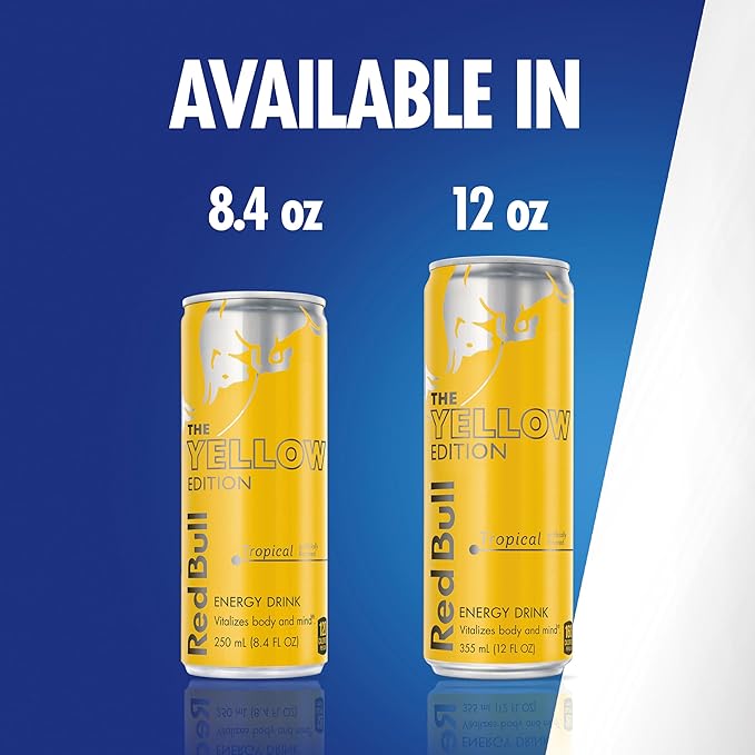 Red Bull Yellow Edition Energy Drink Tropical with 80mg Caffeine plus Taurine &amp B Vitamins 8.4 Fl Oz Pack of 12 Cans