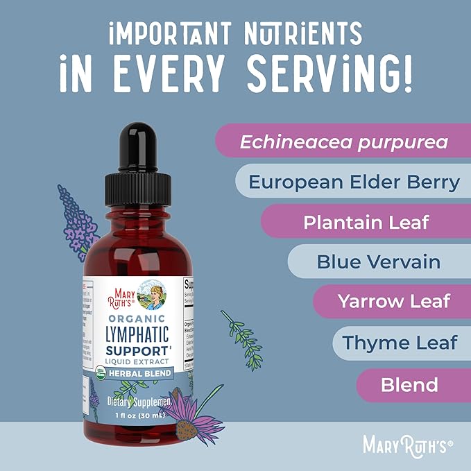 Lymphatic Support Drops by MaryRuth's | USDA Organic Lymphatic Cleanse Immune Support Supplement| Lymphatic Support with Echinacea &amp Elderberry | Blue Vervain | Vegan | Non-GMO | 30 Servings
