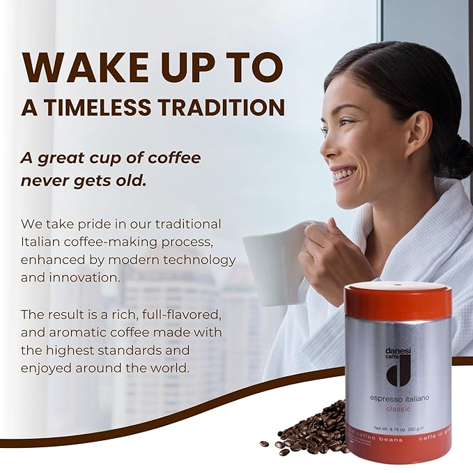 Danesi Caffe Italian Whole Coffee Beans - Espresso Coffee Beans and Medium Roast Whole Bean - Perfect for Espresso Machines French Press and Home Brewing - Classic (8.75 oz)