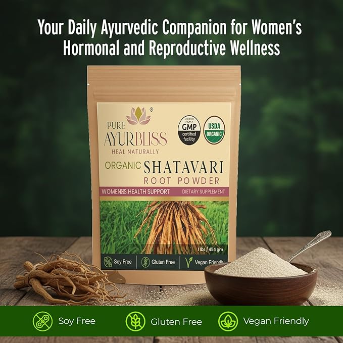 100% Organic Shatavari Root Powder for Hormonal Balance Menstrual Wellness Fertility Support and Daily Vitality for Women Traditional Ayurvedic Shatavari Powder - 16oz