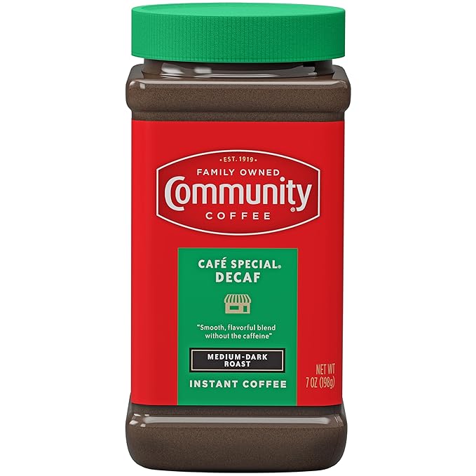 Community Coffee Café Special Decaf Instant Coffee Medium Dark Roast 7 Ounce Jar (Pack of 12)