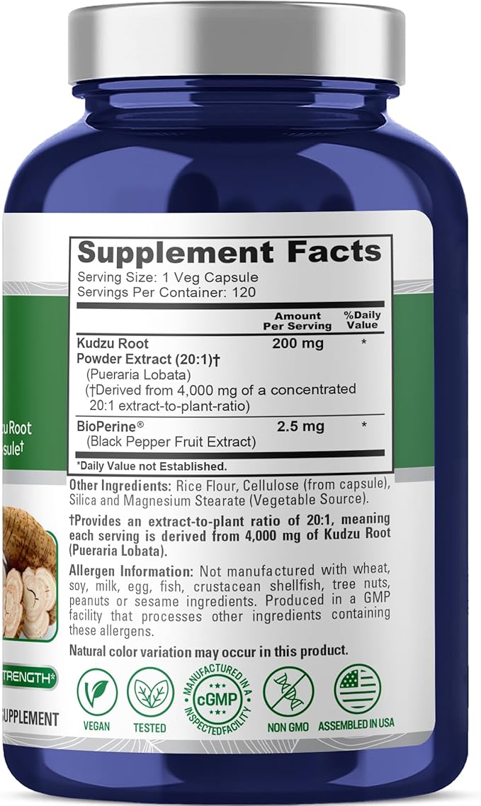NusaPure Kudzu Root 20:1 Extract 200 mg Equivalent to 4000mg - 120 Veggie Capsules (Non-GMO Vegan Bioperine)